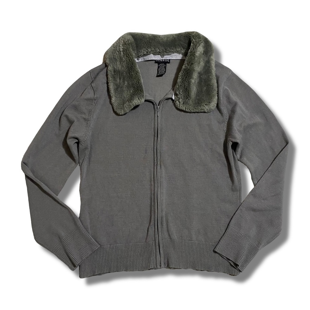 Fur collared cardigan